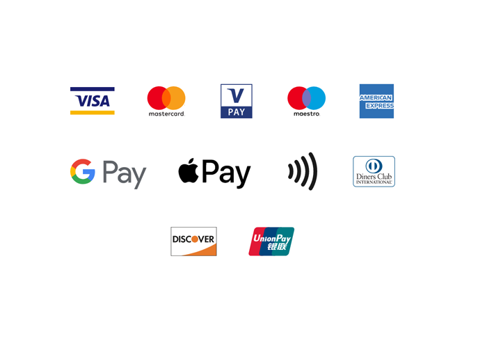 Zahlungsmöglichkeiten VISA, Masterard, EC, Google Pay, Apple Pay uvw.